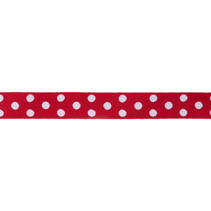 7/8" Double-Sided Jacquard Ribbon | Polka Dot Red/White | 10 Yard Roll LaRibbons Wholesale