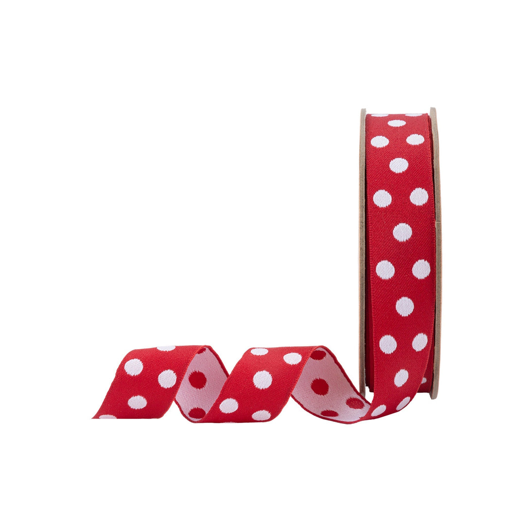 7/8" Double-Sided Jacquard Ribbon | Polka Dot Red/White | 10 Yard Roll