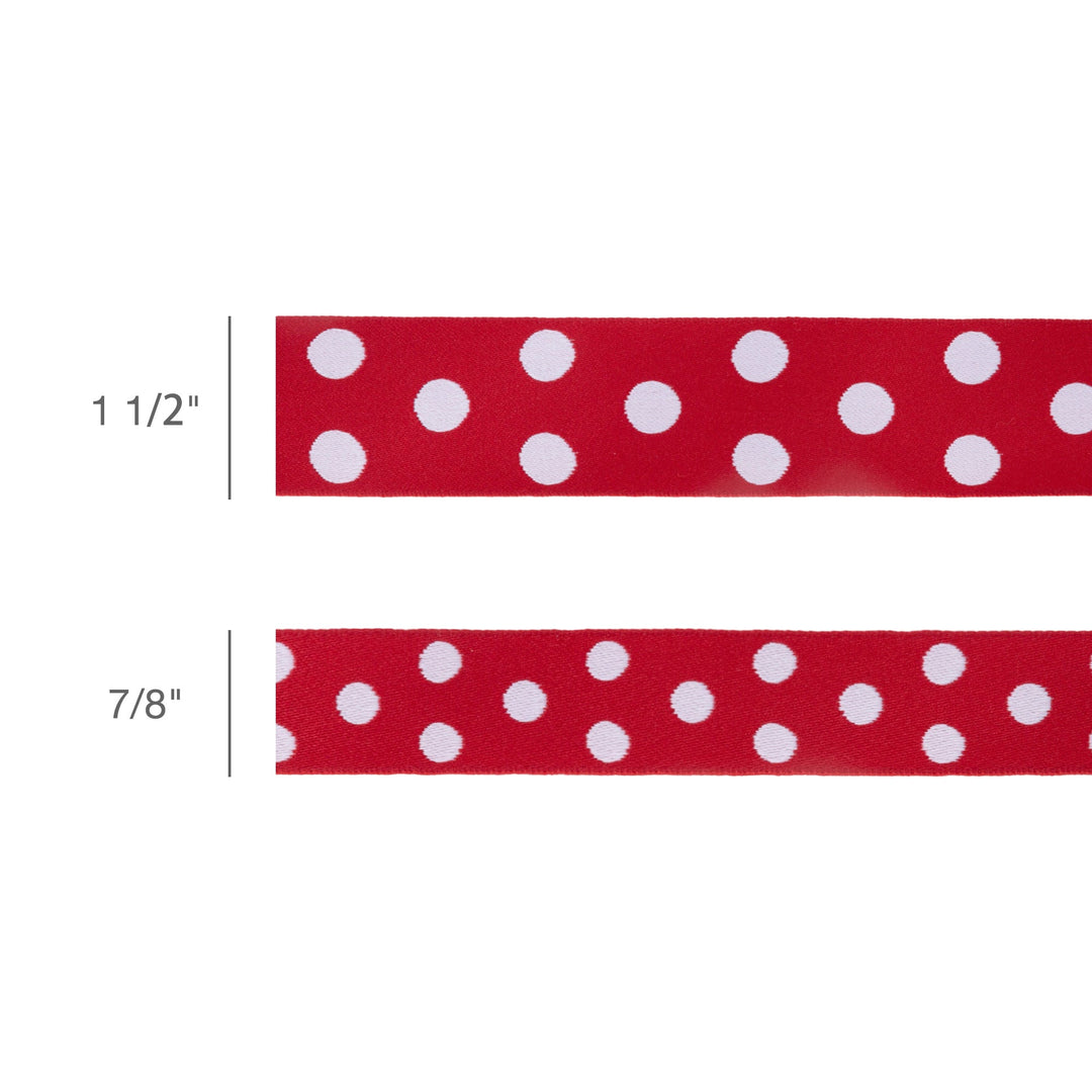 7/8" Double-Sided Jacquard Ribbon | Polka Dot Red/White | 10 Yard Roll
