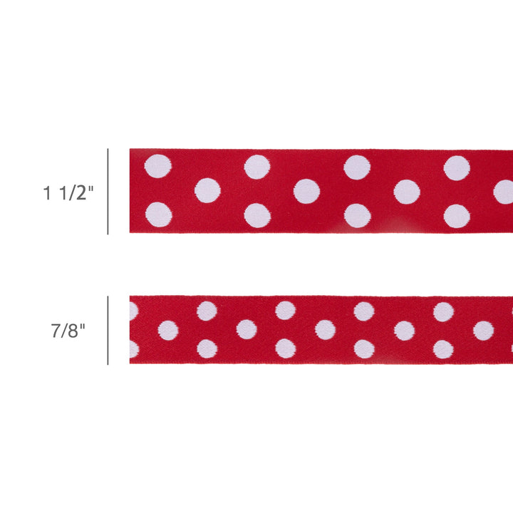 7/8" Double-Sided Jacquard Ribbon | Polka Dot Red/White | 10 Yard Roll