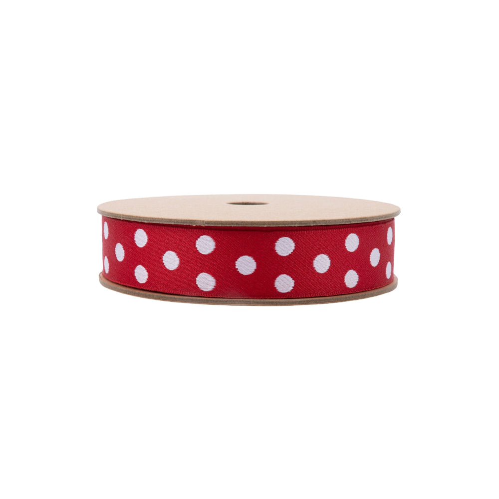 7/8" Double-Sided Jacquard Ribbon | Polka Dot Red/White | 10 Yard Roll LaRibbons Wholesale