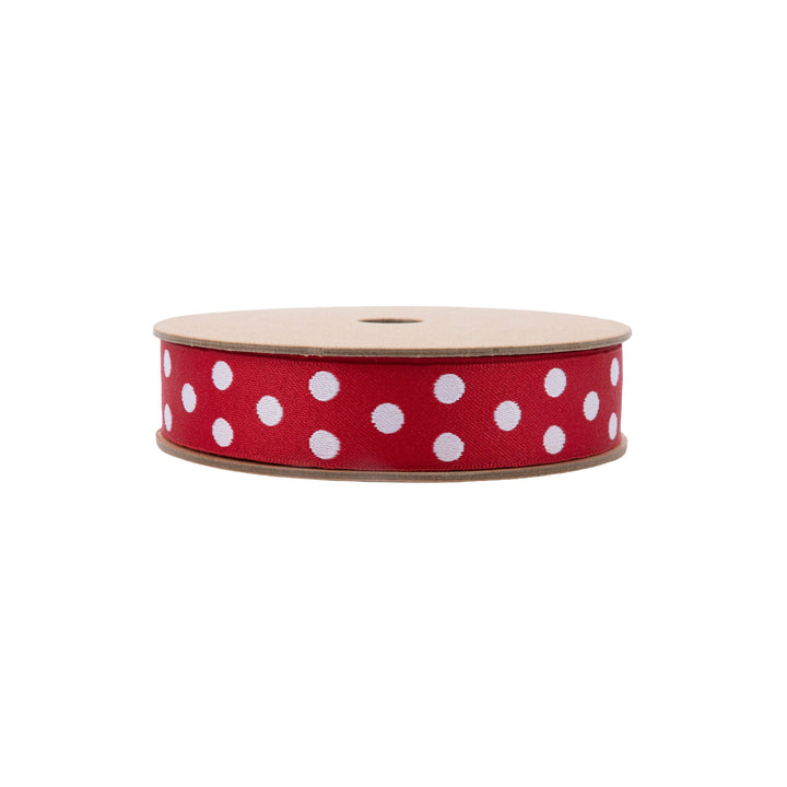7/8" Double-Sided Jacquard Ribbon | Polka Dot Red/White | 10 Yard Roll
