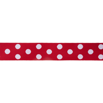 1 1/2" Double-Sided Jacquard Ribbon | Polka Dot Red/White | 10 Yard Roll LaRibbons Wholesale