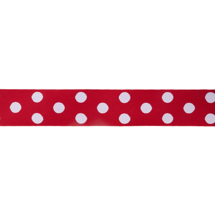 1 1/2" Double-Sided Jacquard Ribbon | Polka Dot Red/White | 10 Yard Roll