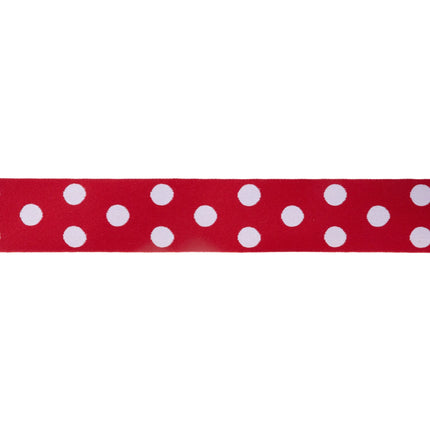 Red with white polka dot 1 1/2" double-sided jacquard ribbon, suitable for Valentine's Day styling