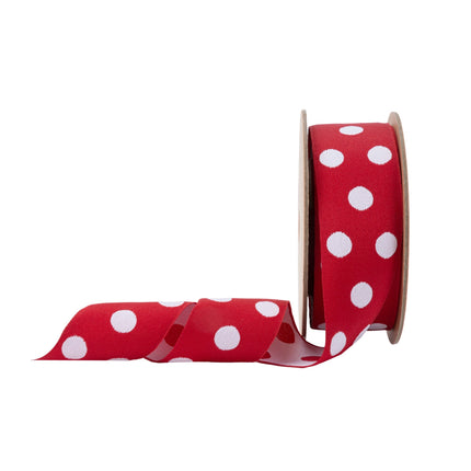 1 1/2" Double-Sided Jacquard Ribbon | Polka Dot Red/White | 10 Yard Roll LaRibbons Wholesale