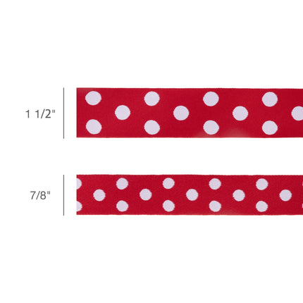 1 1/2" Double-Sided Jacquard Ribbon | Polka Dot Red/White | 10 Yard Roll LaRibbons Wholesale