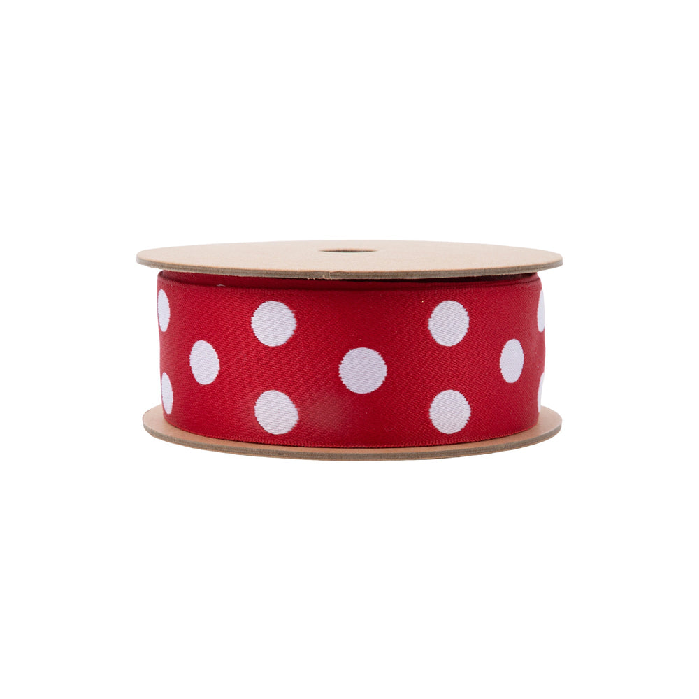 1 1/2" Double-Sided Jacquard Ribbon | Polka Dot Red/White | 10 Yard Roll LaRibbons Wholesale