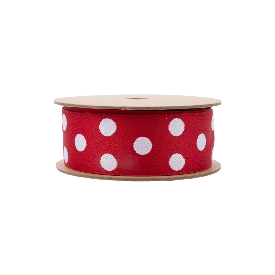 1 1/2" Double-Sided Jacquard Ribbon | Polka Dot Red/White | 10 Yard Roll