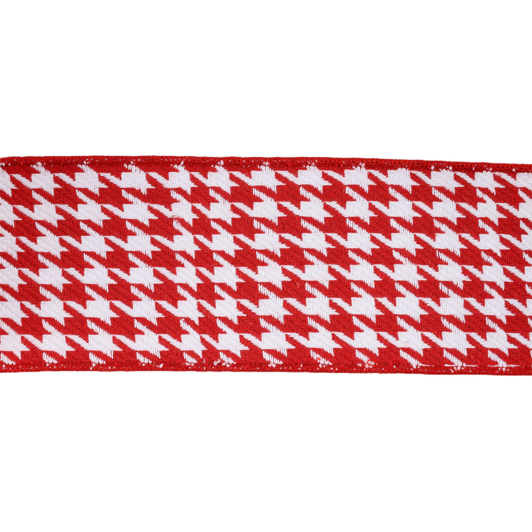 4" Wired Ribbon | Red/White Houndstooth w/ Double-Fused Red Tafetta Backing | 5 Yard Roll