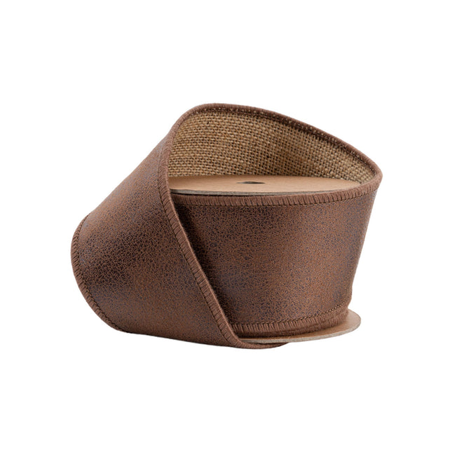 2 1/2" Wired Leather Ribbon | Brown w/ Jute Backing | 10 Yard Roll LaRibbons and Crafts