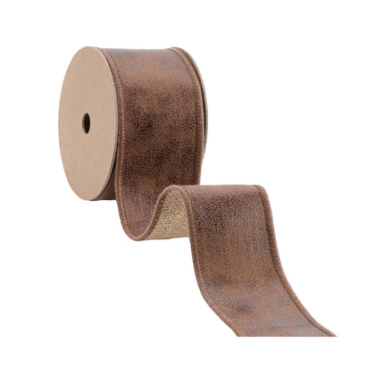 2 1/2" Wired Leather Ribbon | Brown w/ Jute Backing | 10 Yard Roll LaRibbons and Crafts