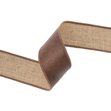 2 1/2" Wired Leather Ribbon | Brown w/ Jute Backing | 10 Yard Roll LaRibbons and Crafts