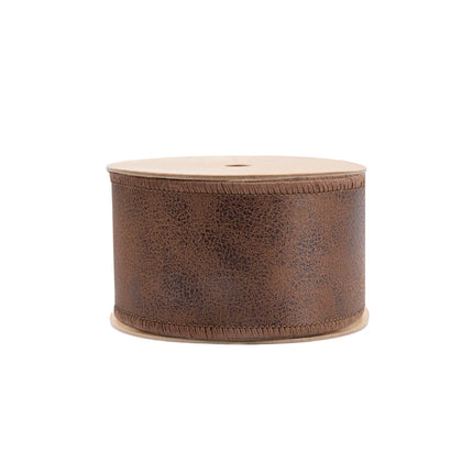 2 1/2" Wired Leather Ribbon | Brown w/ Jute Backing | 10 Yard Roll LaRibbons and Crafts