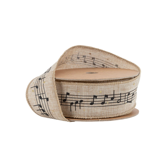 1 1/2" Wired Ribbon | Musical Notes on Natural | 10 Yard Spool LA Ribbons Wholesale