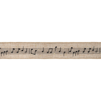 1 1/2" Wired Ribbon | Musical Notes on Natural | 10 Yard Spool LA Ribbons Wholesale