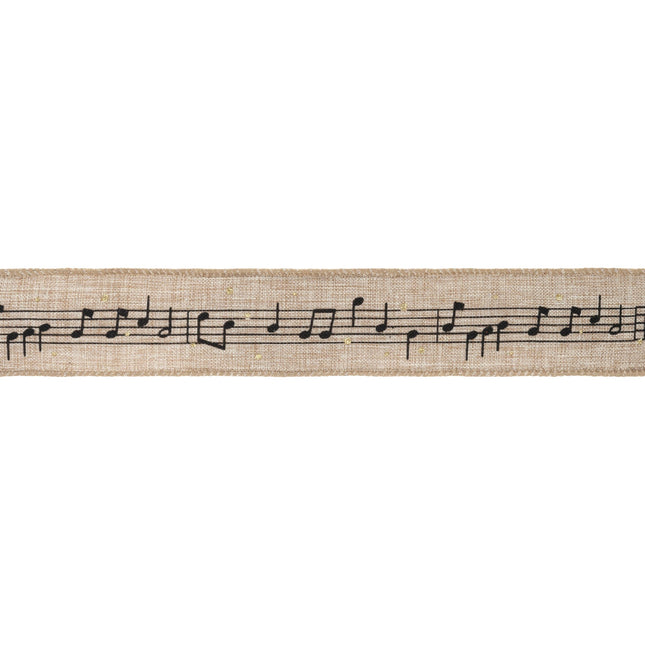 1 1/2" Wired Ribbon | Musical Notes on Natural | 10 Yard Spool LA Ribbons Wholesale