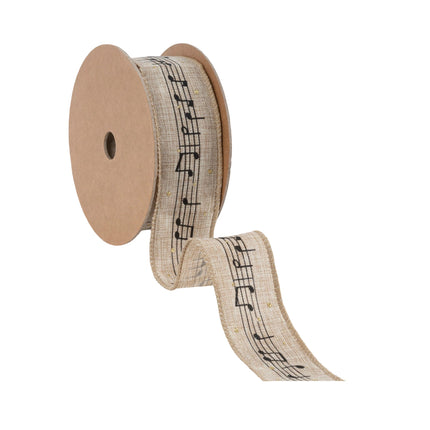 1 1/2" Wired Ribbon | Musical Notes on Natural | 10 Yard Spool LA Ribbons Wholesale