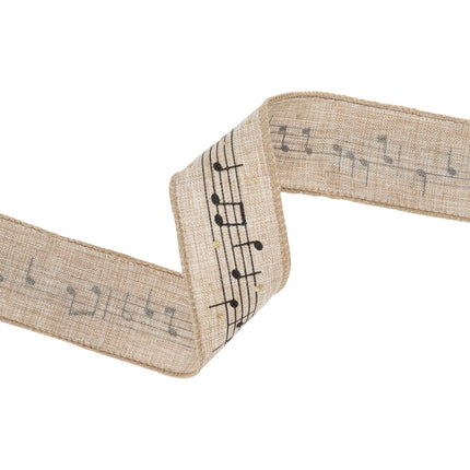 1 1/2" Wired Ribbon | Musical Notes on Natural | 10 Yard Spool LA Ribbons Wholesale