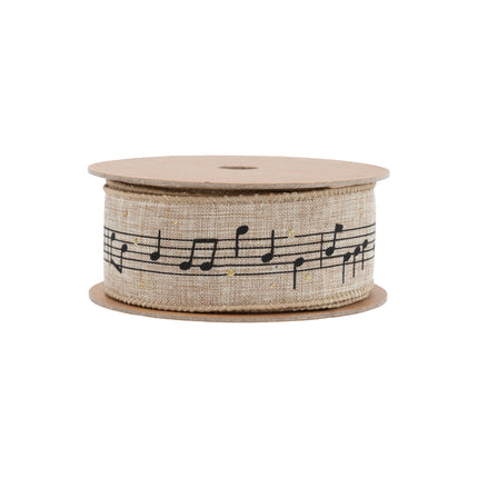 1 1/2" Wired Ribbon | Musical Notes on Natural | 10 Yard Spool LA Ribbons Wholesale