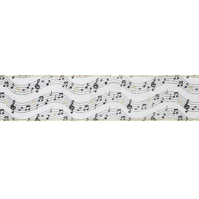 2 1/2" Wired Ribbon | Musical Notes on White | 10 Yard Spool LA Ribbons Wholesale