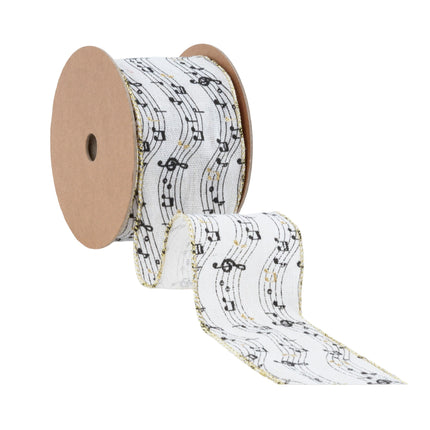 2 1/2" Wired Ribbon | Musical Notes on White | 10 Yard Spool LA Ribbons Wholesale