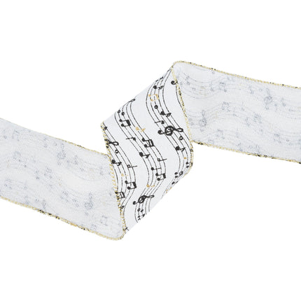 2 1/2" Wired Ribbon | Musical Notes on White | 10 Yard Spool LA Ribbons Wholesale