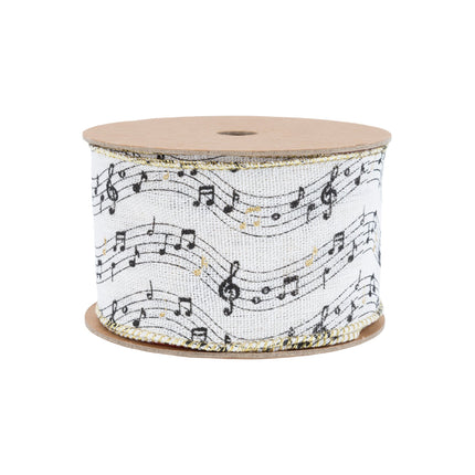 2 1/2" Wired Ribbon | Musical Notes on White | 10 Yard Spool LA Ribbons Wholesale