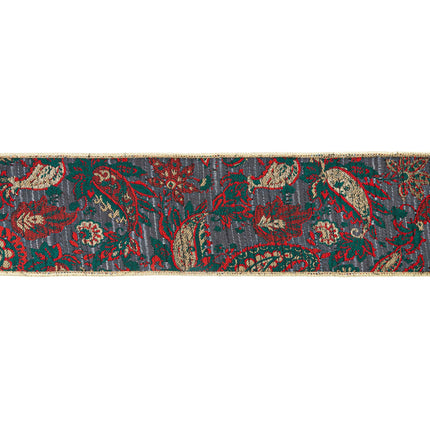 4" Wired Jacquard Ribbon | Burgundy Damask Paisley w/ Gold Dupioni-Fused Backing | 10 Yard Roll LaRibbons Wholesale