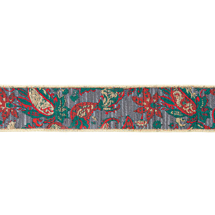 2 1/2" Wired Jacquard Ribbon | Burgundy Damask Paisley w/ Gold Dupioni-Fused Backing | 10 Yard Roll LaRibbons Wholesale