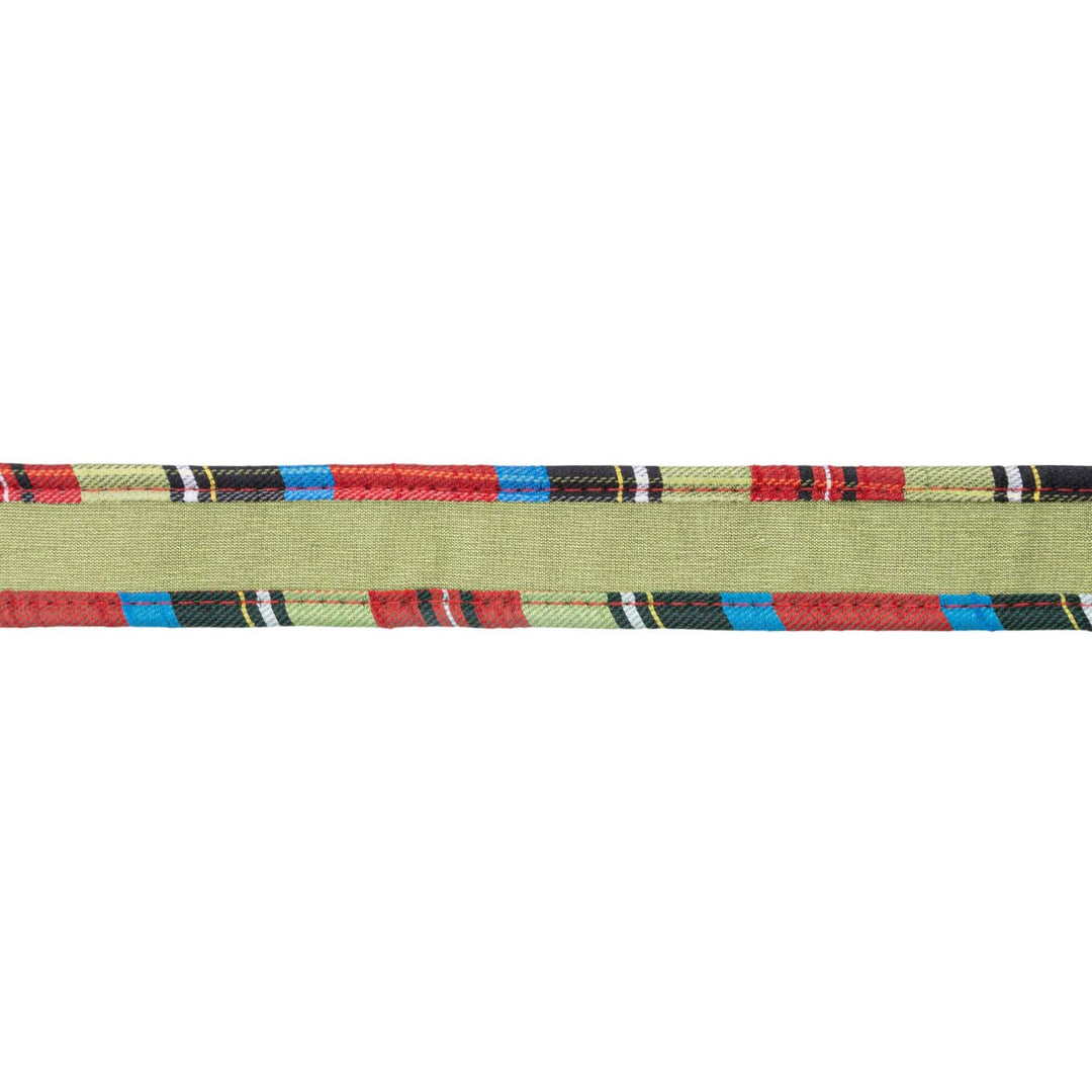 1" Wired Reversible Dupioni Ribbon | Red/Apple Green w/ Plaid Cording | 10 Yard Roll