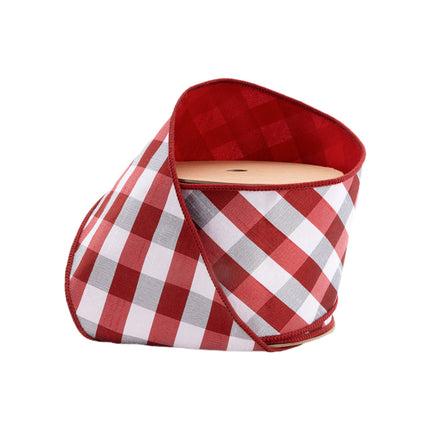 4" Wired Ribbon | Red/White Bias Check w/ Red Dupioni-fused Backing | 10 Yard Roll LaRibbons and Crafts
