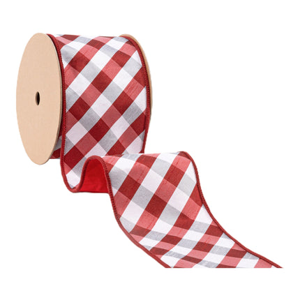 4" Wired Ribbon | Red/White Bias Check w/ Red Dupioni-fused Backing | 10 Yard Roll LaRibbons and Crafts