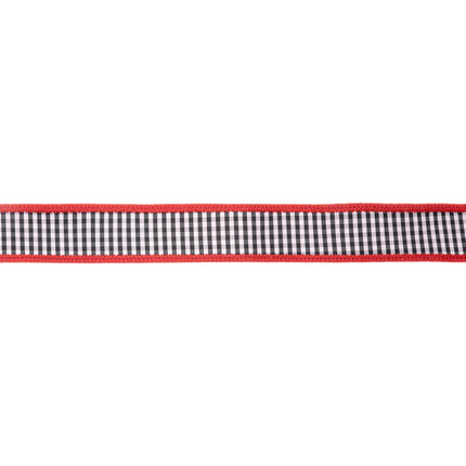 1" Wired Ribbon | Black/White Mini Check w/ Red Backing | 10 Yard Roll LaRibbons Wholesale