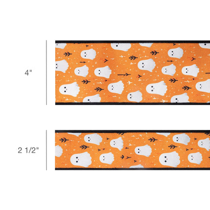 2 1/2" Wired Printed Canvas Ribbon | Ghost w/ Orange/Black Checked Backing | 10 Yard Roll LaRibbons and Crafts