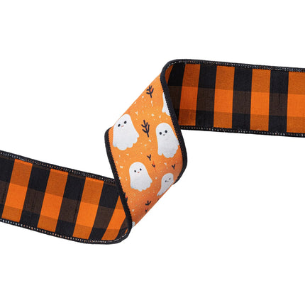 2 1/2" Canvas Ghost/Check and 2 1/2" Burnt Orange with 1" Black Dupioni Ribbon Bundle | 3 Rolls | 30 Yards