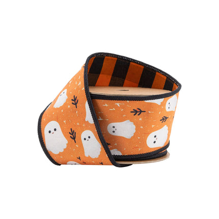 2 1/2" Canvas Ghost/Check and 2 1/2" Burnt Orange with 1" Black Dupioni Ribbon Bundle | 3 Rolls | 30 Yards