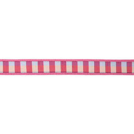 1" Wired Ribbon | Pink/Multi Small Check w/ Pink Dupioni-fused Backing | 10 Yard Roll LaRibbons Wholesale