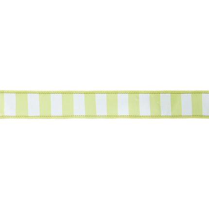 1 1/2" Wired Ribbon | Green/White Medium Horizontal Stripe w/ Green Backing | 10 Yard Roll LaRibbons Wholesale