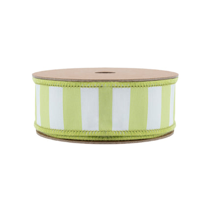 1 1/2" Wired Ribbon | Green/White Medium Horizontal Stripe w/ Green Backing | 10 Yard Roll LaRibbons Wholesale