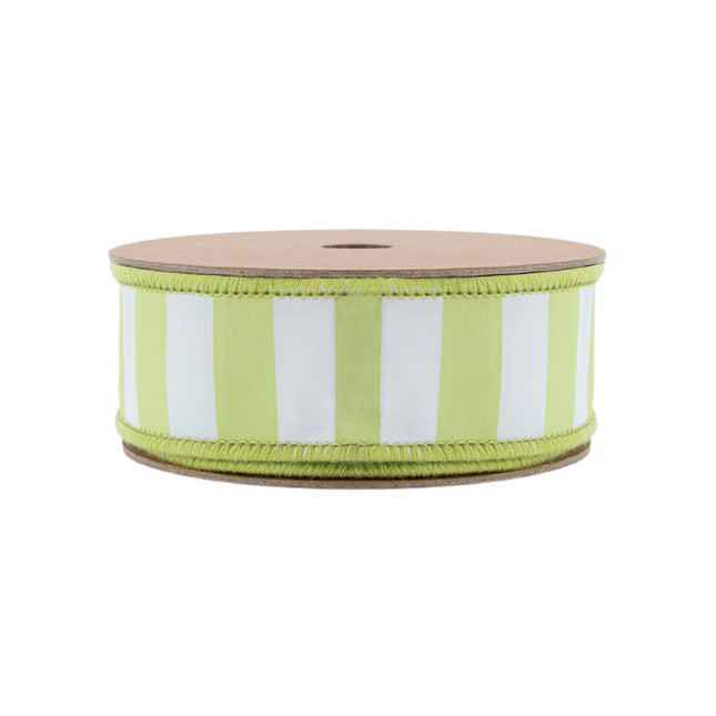 1 1/2" Wired Ribbon | Green/White Medium Horizontal Stripe w/ Green Backing | 10 Yard Roll LaRibbons Wholesale
