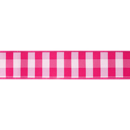 Pink-backed 2.5" gingham wired ribbon, bold pink and white plaid for decorations