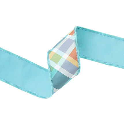 2 1/2" Wired Ribbon | Multi Plaid Bias Cut w/ Blue Backing | 10 Yard Roll LaRibbons Wholesale