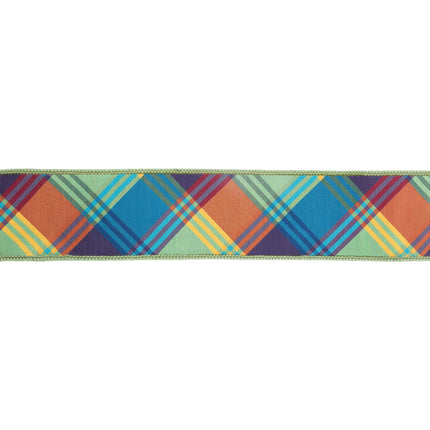 2 1/2" Wired Ribbon | Fall Plaid Bias Cut w/ Moss Backing | 10 Yard Roll LaRibbons Wholesale