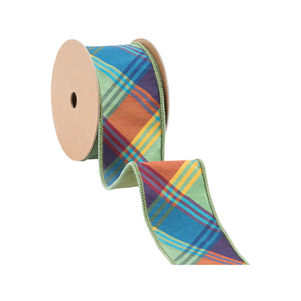 2 1/2" Fall Plaid and 2 1/2" Peacock with 1" Green Apple Dupioni Ribbon Bundle | 3 Rolls | 30 Yards
