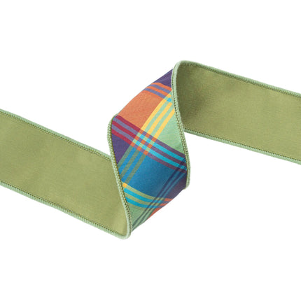 2 1/2" Fall Plaid and 2 1/2" Peacock with 1" Green Apple Dupioni Ribbon Bundle | 3 Rolls | 30 Yards