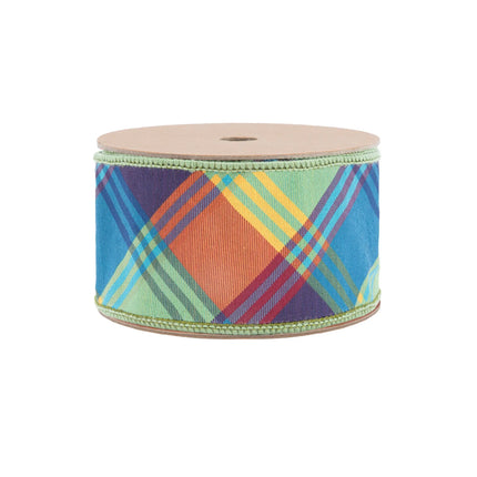 2 1/2" Wired Ribbon | Fall Plaid Bias Cut w/ Moss Backing | 10 Yard Roll LaRibbons Wholesale