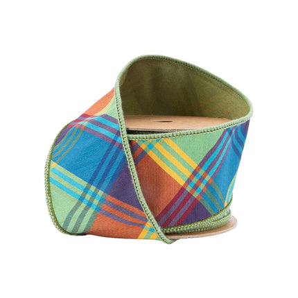 2 1/2" Fall Plaid and 2 1/2" Peacock with 1" Green Apple Dupioni Ribbon Bundle | 3 Rolls | 30 Yards