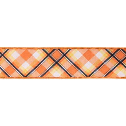 2 1/2" Wired Ribbon | Halloween Plaid Bias Cut w/ Orange Backing | 10 Yard Roll LaRibbons Wholesale