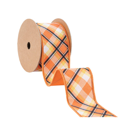 2 1/2" Wired Ribbon | Halloween Plaid Bias Cut w/ Orange Backing | 10 Yard Roll LaRibbons Wholesale